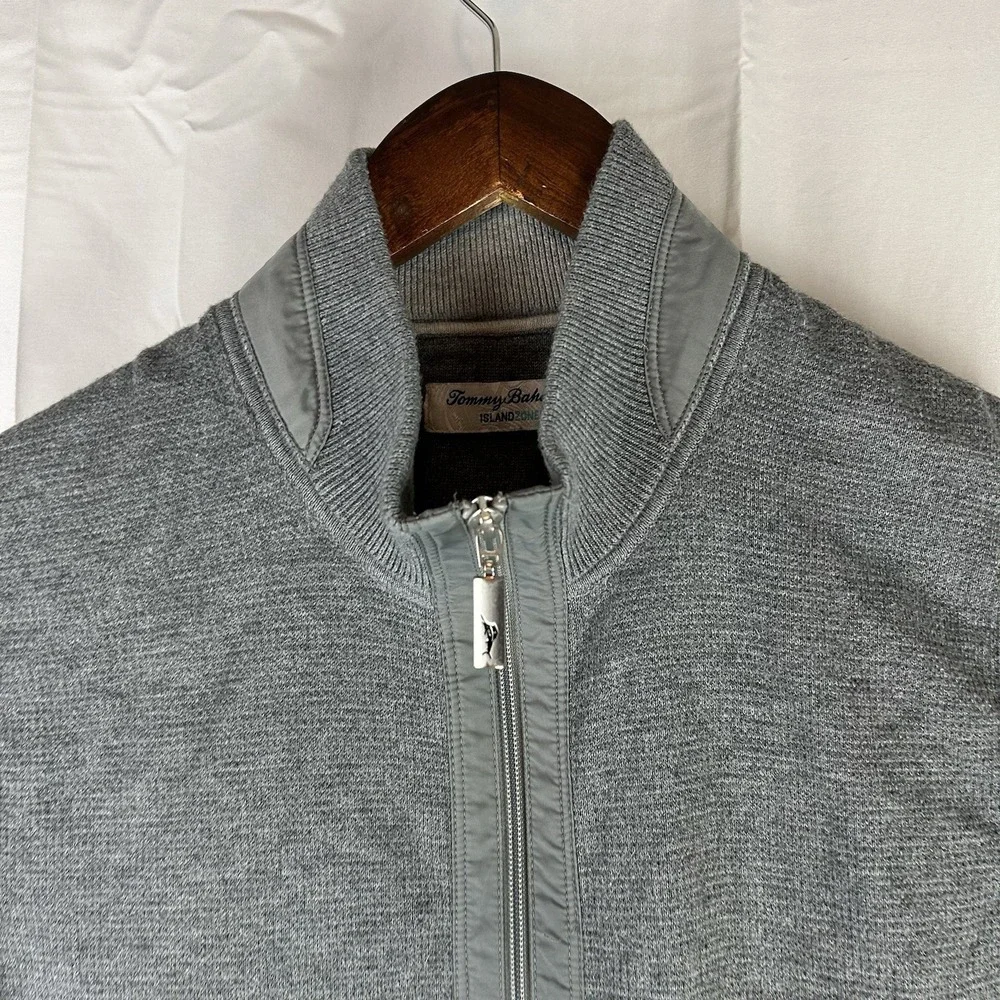 Tommy Bahama Island Zone Full‎ Zip Sweater Vest Mens L Gray Golf Preppy Coolmax